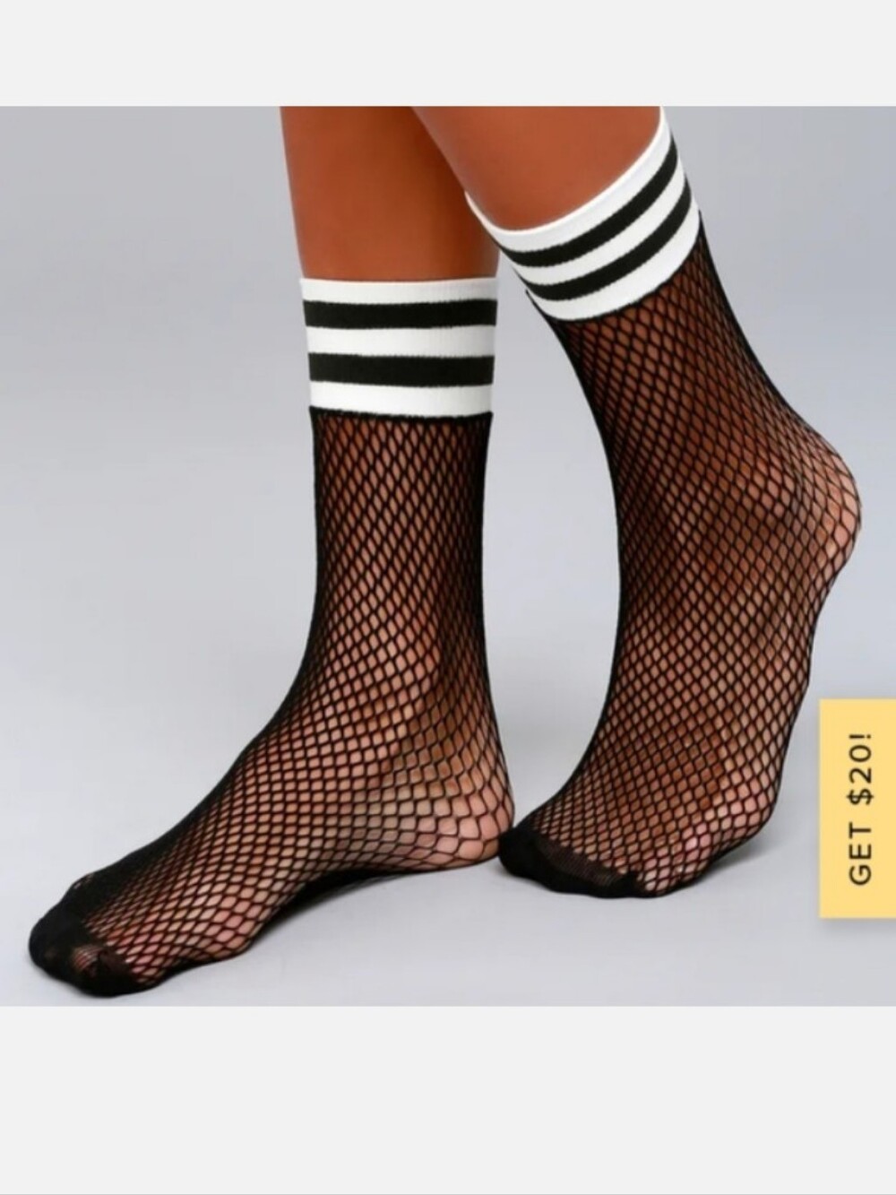 NWT: 2/$10 FREE PEOPLE; RIOT SPORT FISHNET ANKLE SOCK, STOCKING, BLACK & WHITE.